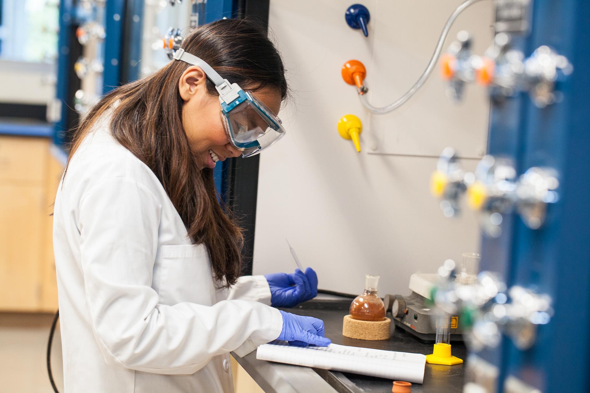 A student works in a lab in Sequoia Hall at Sacramento State